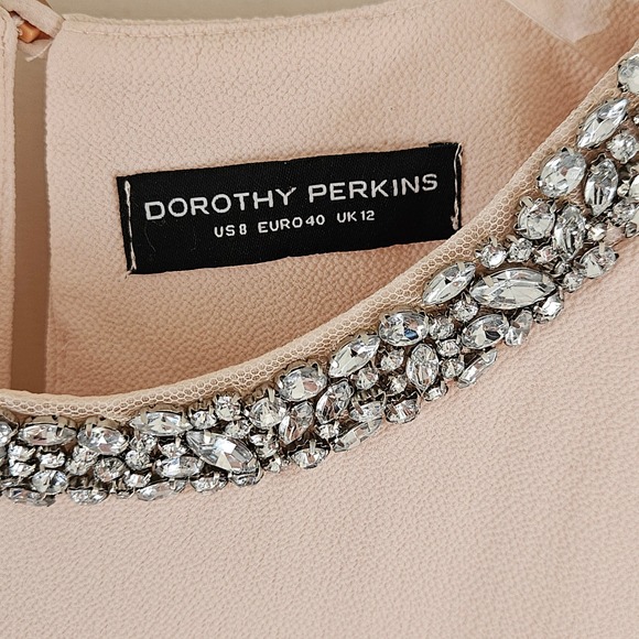 Dorothy Perkins Blush Pink Embellished Shift Dress | Flutter Sleeve |‎ US 8 - Picture 4 of 8